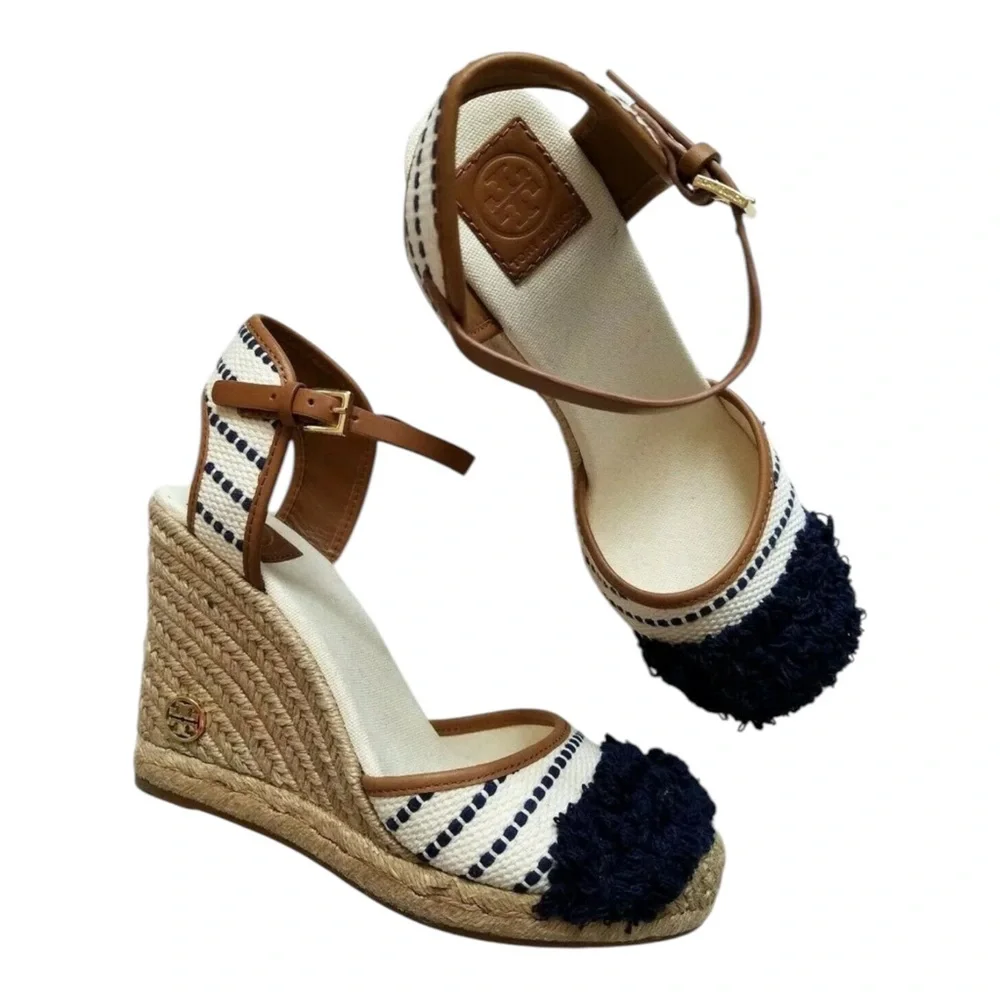 Tory Burch - Shaw Wedge Espadrille | Woven Wedge | Ivory & Navy | Size 6.5